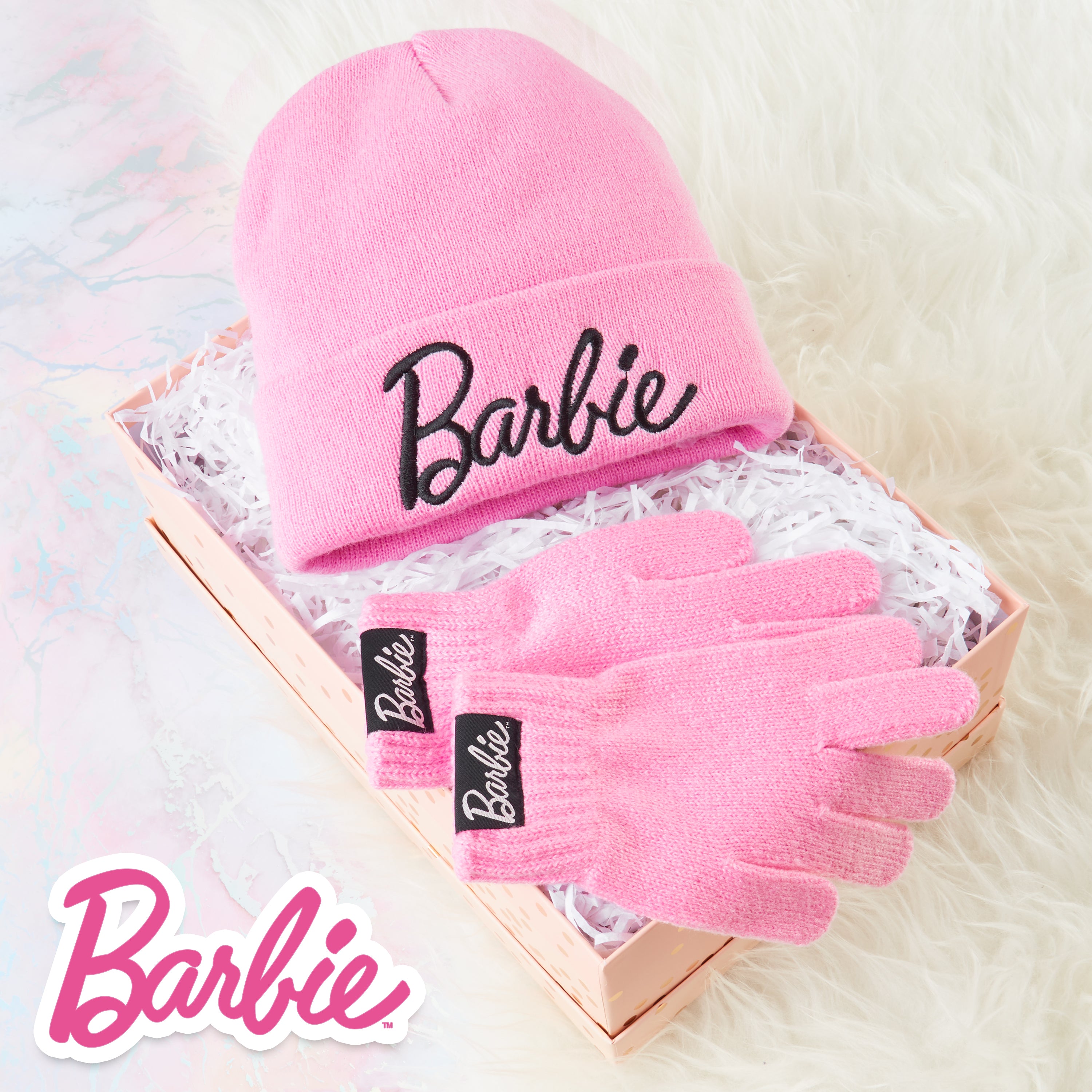 barbie-ensemble-bonnet-pompon-et-gants-fille-acrylique image 2