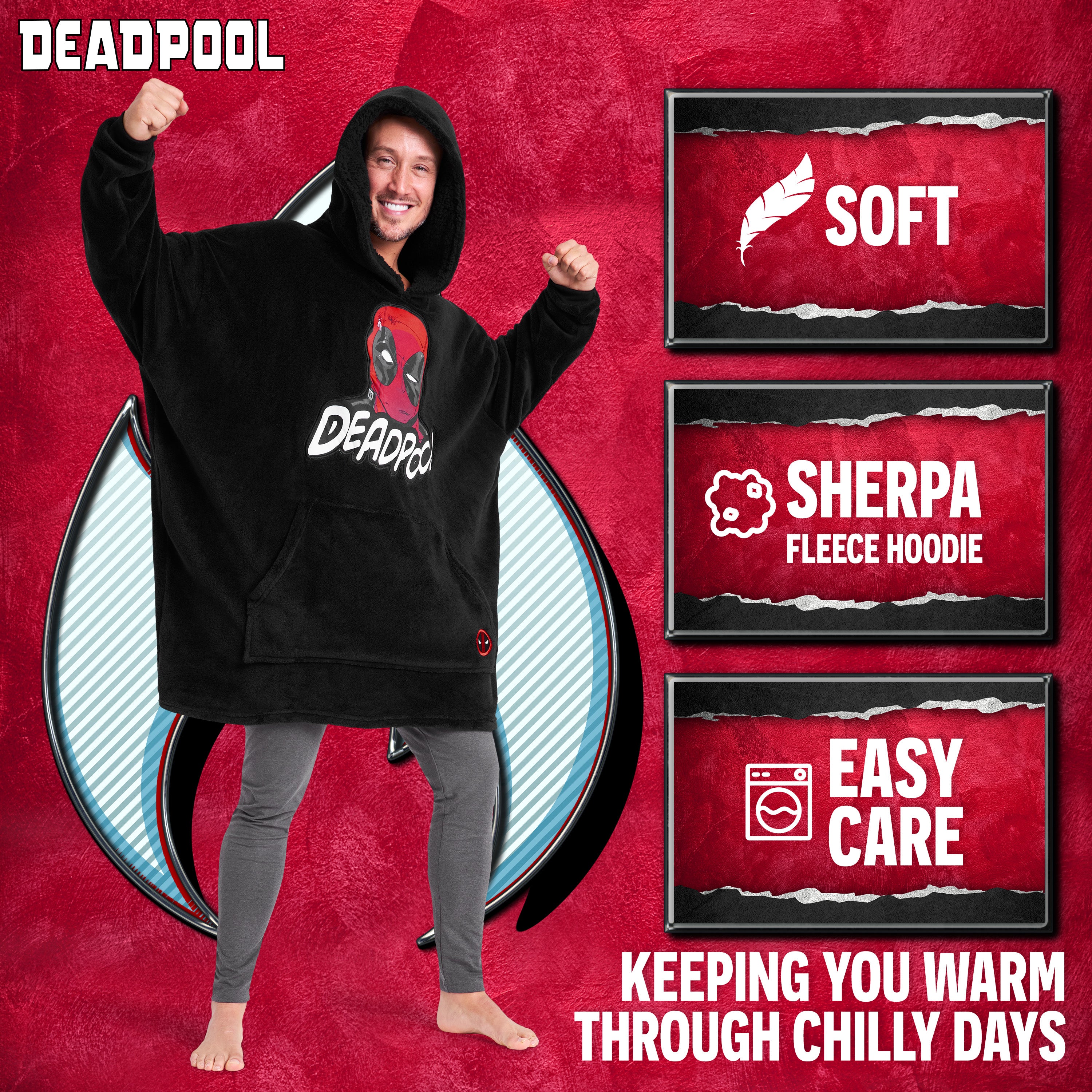 marvel-deadpool-plaid-capuche-homme-oversize-rouge image 5