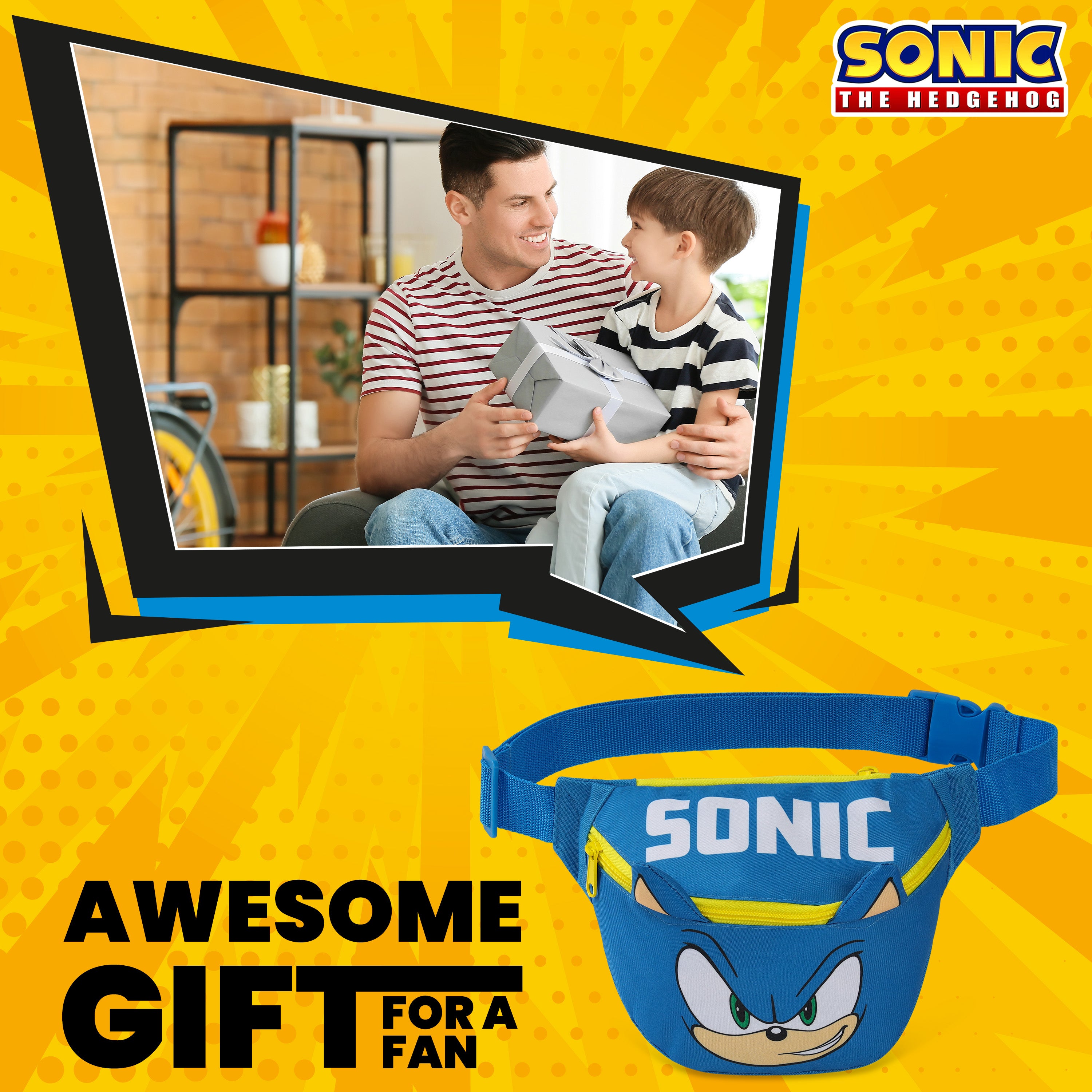 sonic-the-hedgehog-banane-enfant-bleue-taille-unique-2-poches image 3