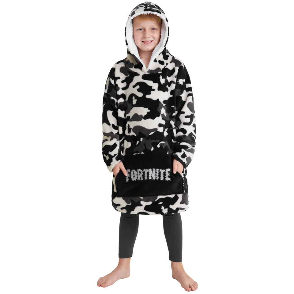 fortnite-hoodie-plaid-enfant-oversize-polaire-capuche image 1