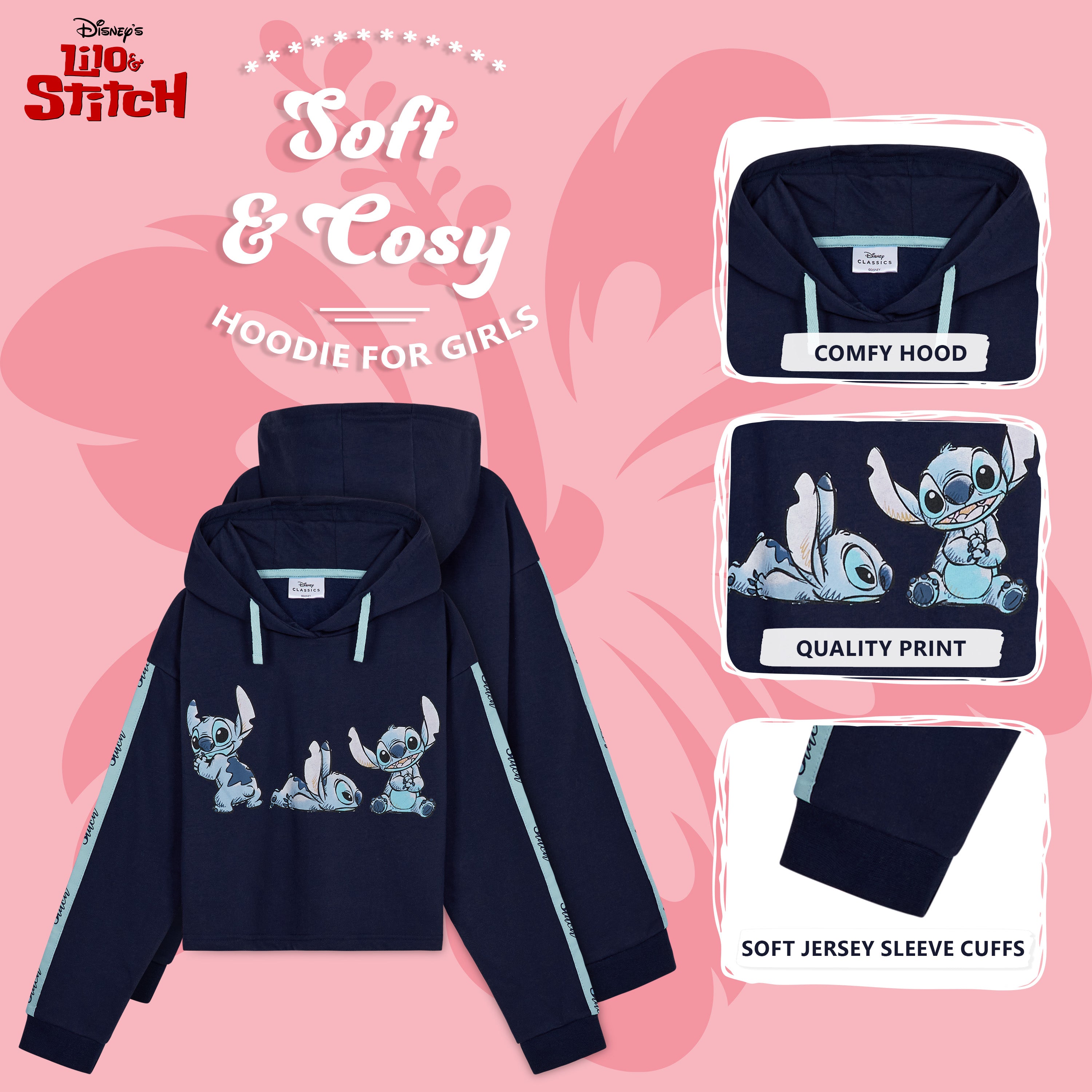 disney-stitch-sweat-capuche-fille-cropped-bleu-marine-7-14-ans image 4