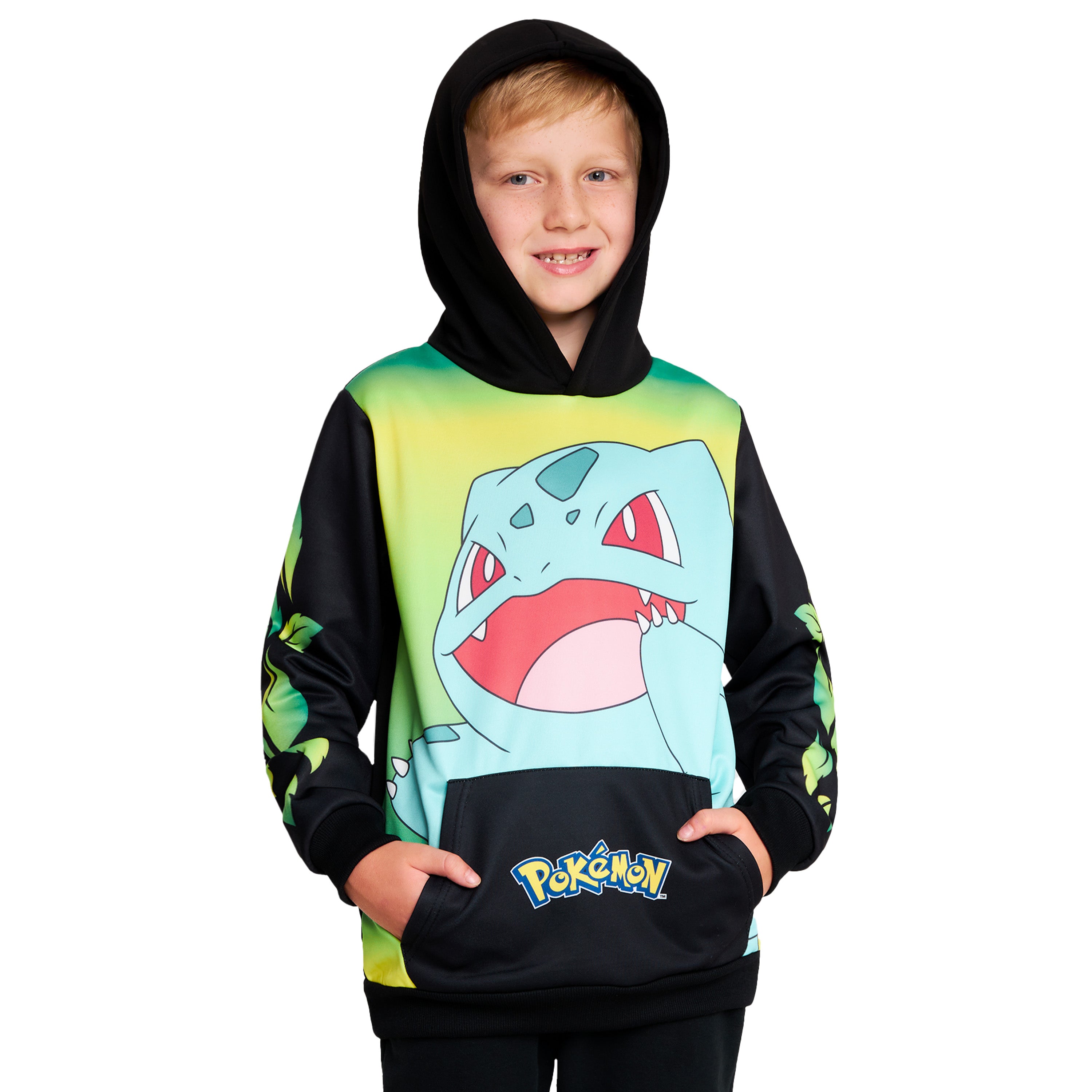 pok-mon-sweat-enfant-bulbizarre-noir-jaune-poche-kangourou image 1