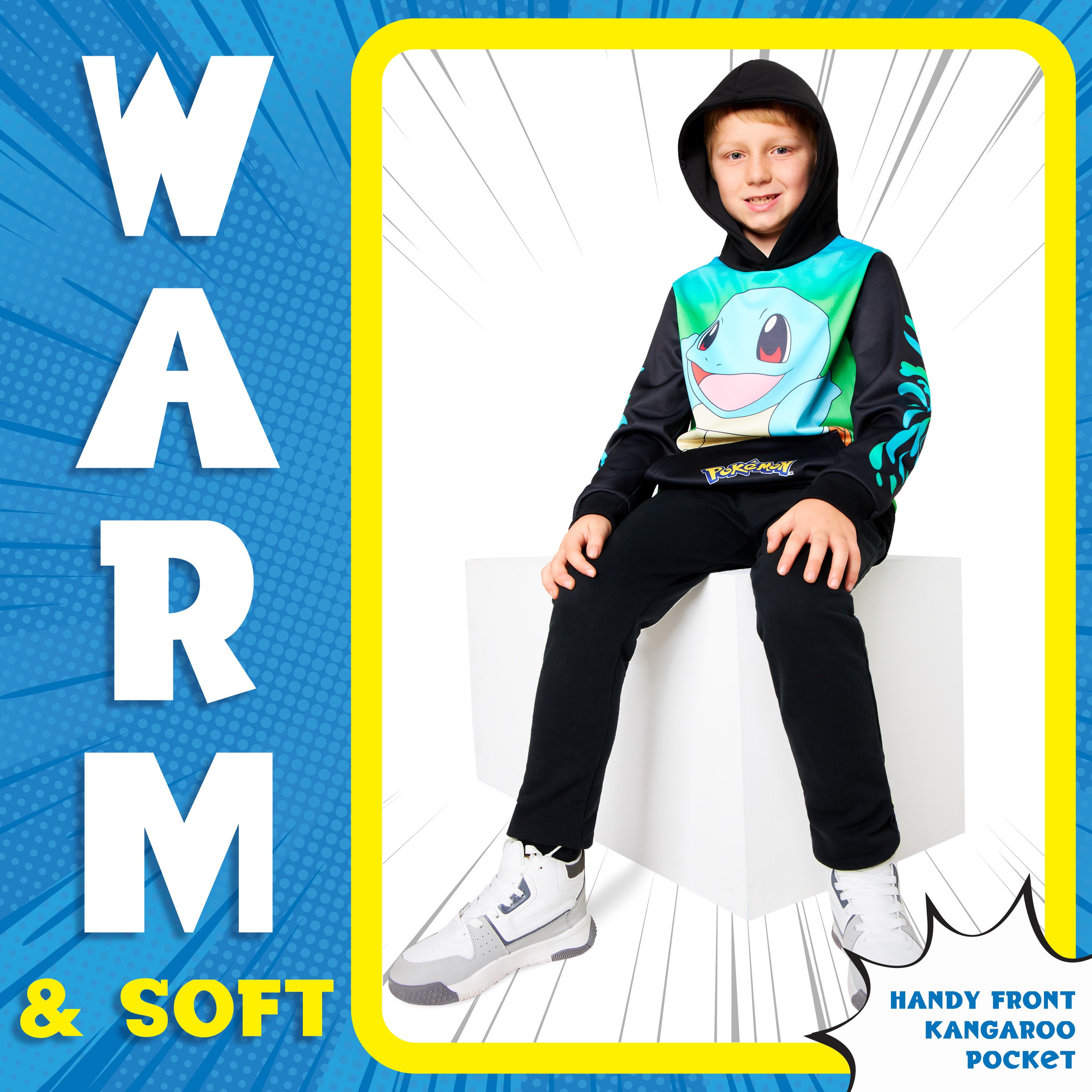 pok-mon-sweat-capuche-enfant-carapuce-noir-vert-poche-kangourou image 4
