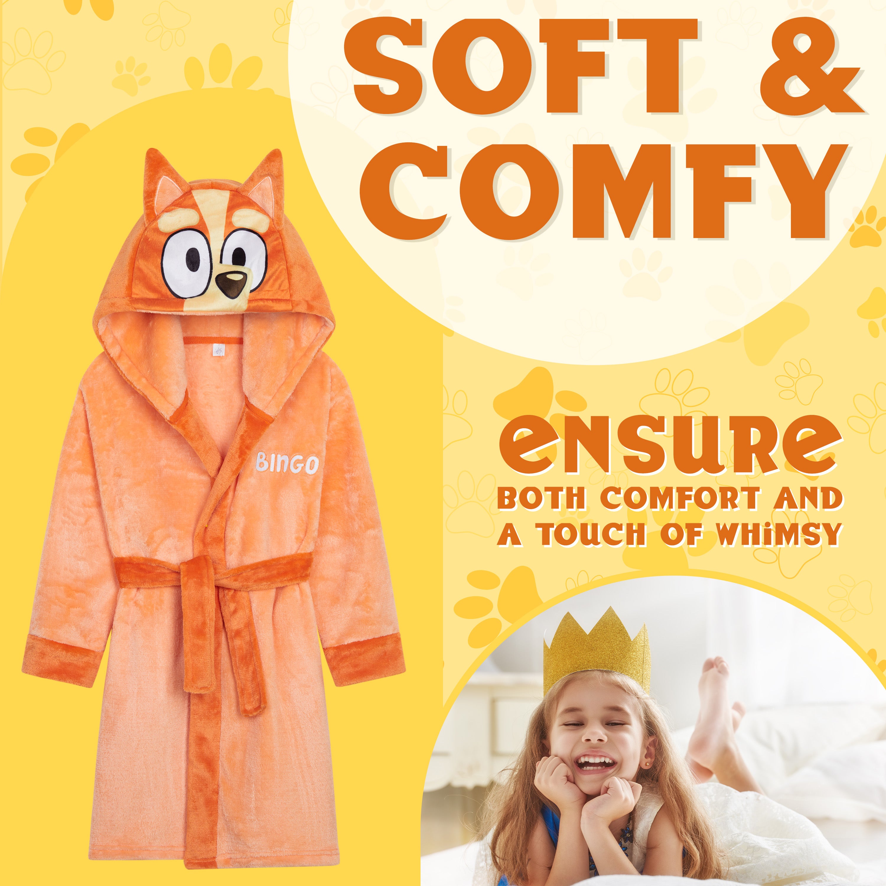 bluey-peignoir-polaire-fille-capuche-ceinture-orange-5-6-ans image 4