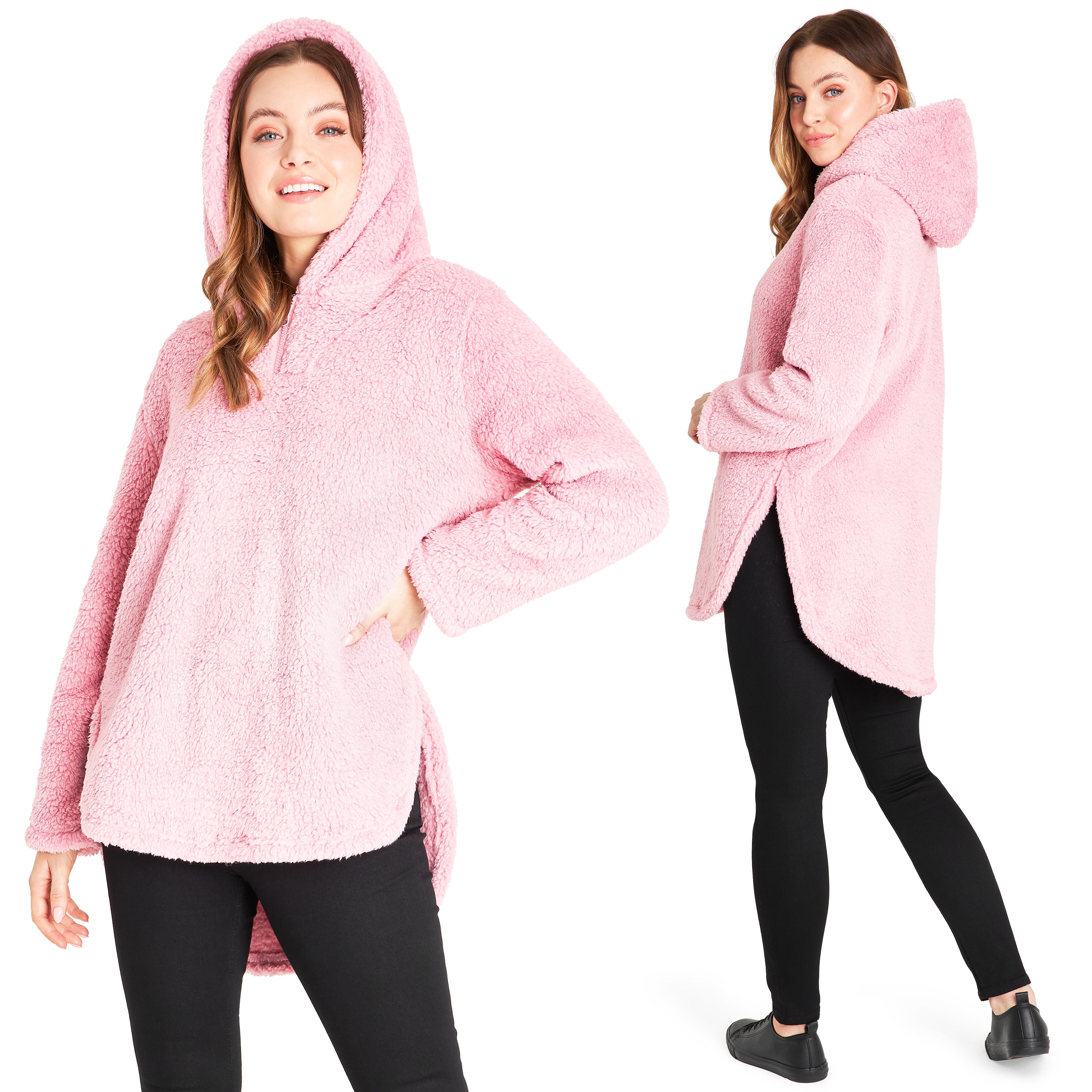 citycomfort-sweat-capuche-femme-polaire-teddy-rose-gris-bleu image 2