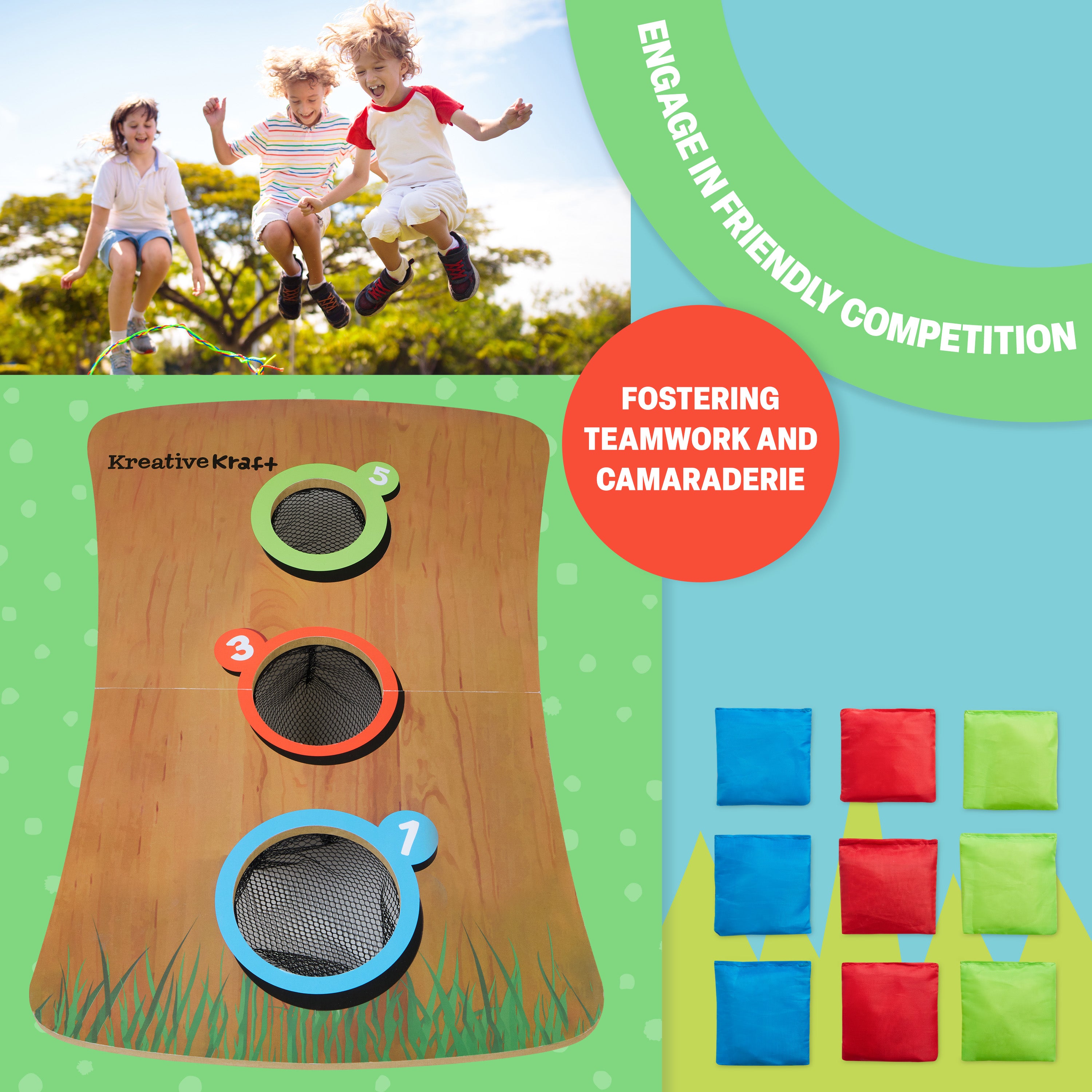 kreativekraft-bean-bag-toss-jeu-de-cornhole-bois-9-sacs image 5