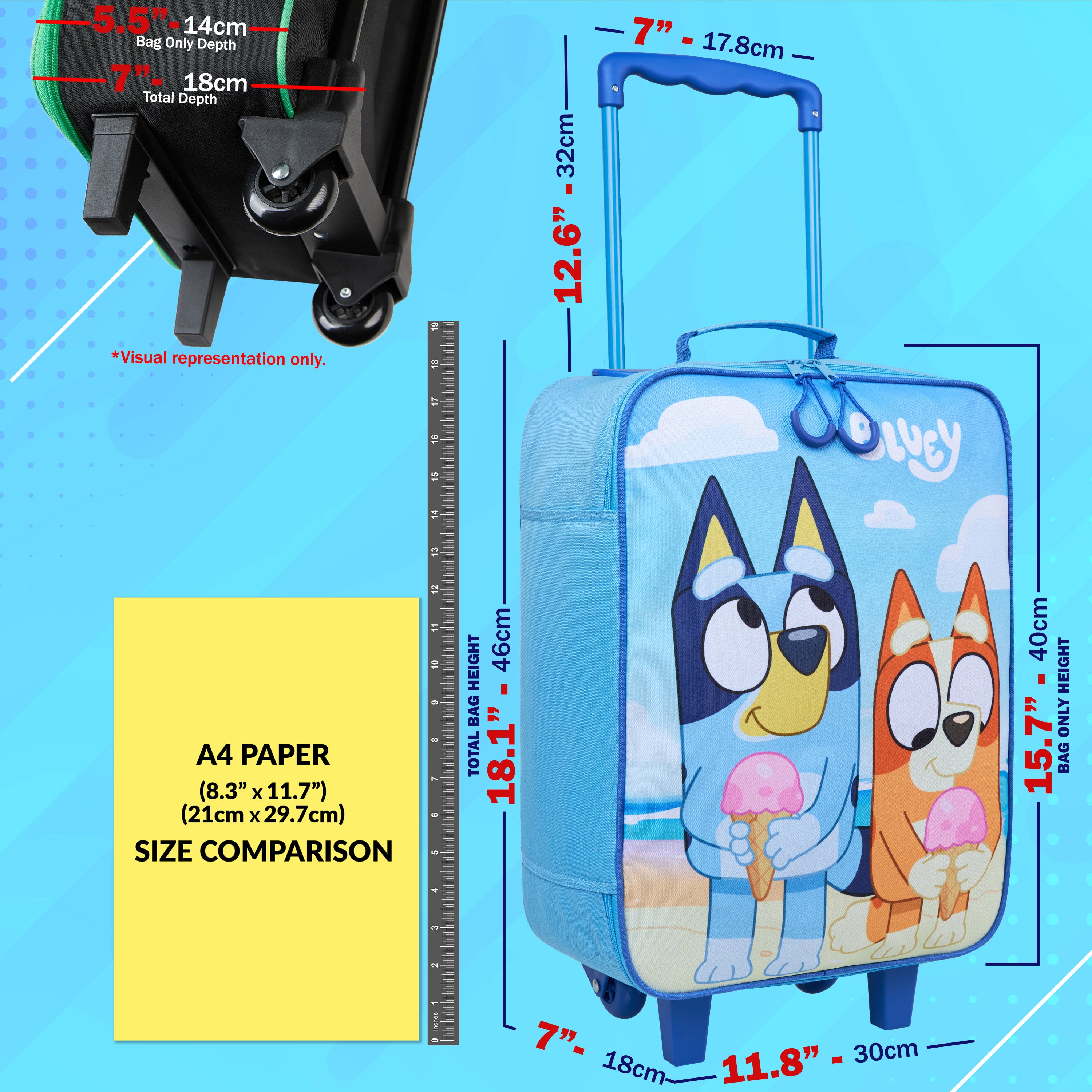 bluey-valise-enfant-roulettes-bleue-15-l-trolley-cabine image 2
