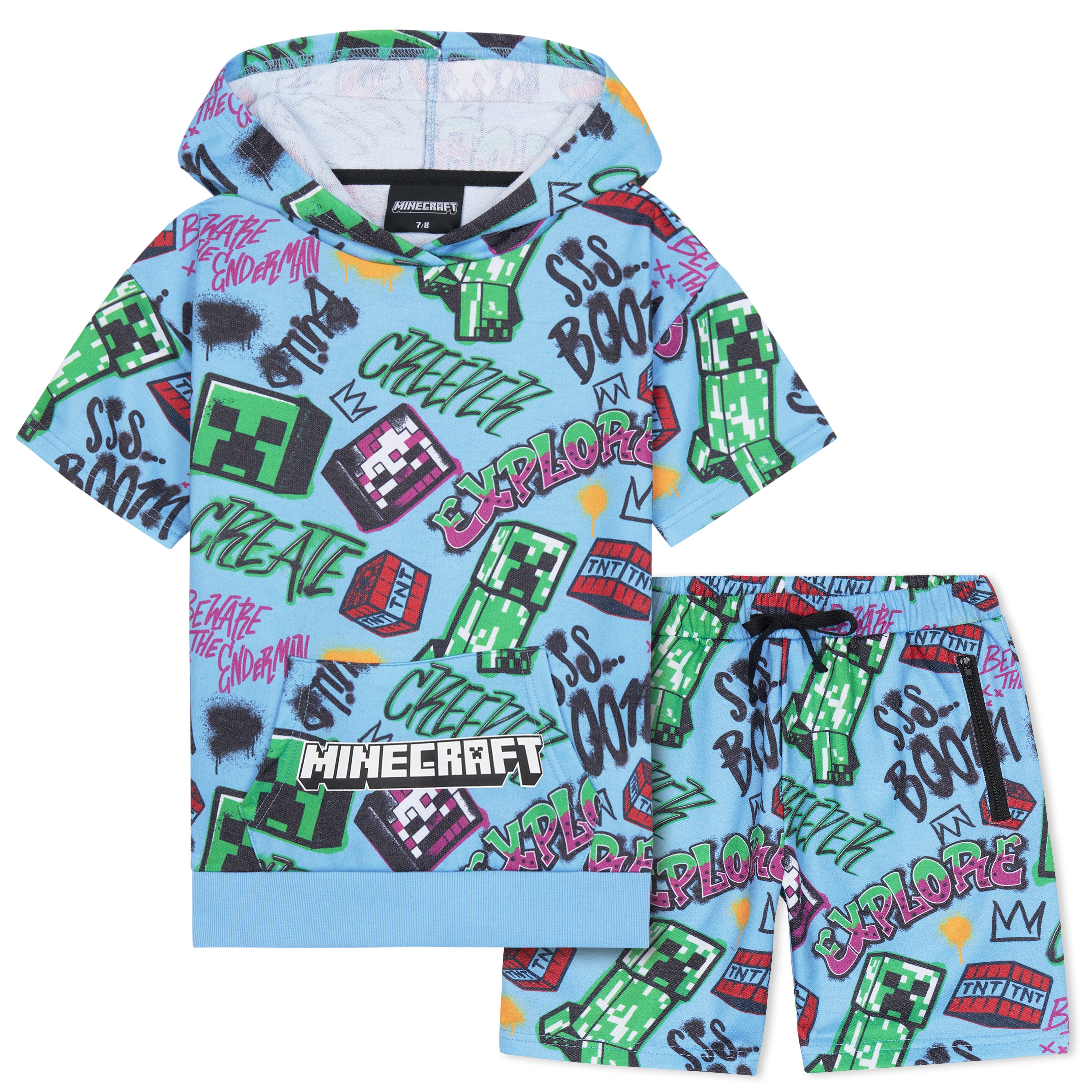 minecraft-ensemble-hoodie-short-gar-on-2-pi-ces-creeper image 1